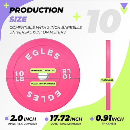 EGLES Vibrant Colorful Olympic Weight Plates, Rubber Barbell Plates, 2-inch Standard Virgin Rubber Bumper Plate 10 15 25 35 45LB for Home Gym Weightlifting, Strength Training, Fit Workouts