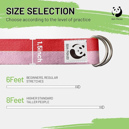 Slim Panda Yoga Strap for Stretching,Cotton Yoga Strap with Adjustable D-Ring Buckle,Non-Elastic Yoga Belt for Pilates,Gym Workouts,Physical Therapy,Improve Flexibility