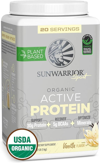 Sunwarrior Organic Plant Based Protein Powder | Vegan Organic Protein Powder with BCAA Amino Acids Plus Recovery Minerals & Botanicals | Non-GMO Soy Dairy & Gluten Free (Vanilla, 20 Servings)