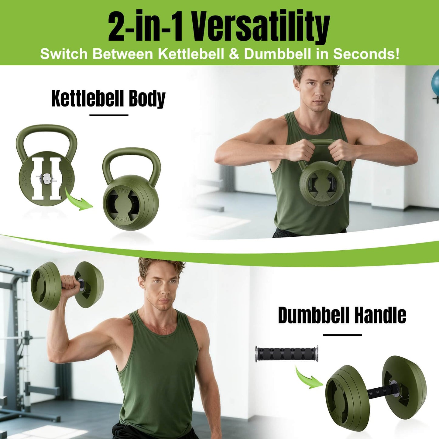 Hezeyferg 2-in-1 Adjustable Kettlebell, 15-45 LB Kettlebells Weight Set with Wide Grip, 4.8-30 LB