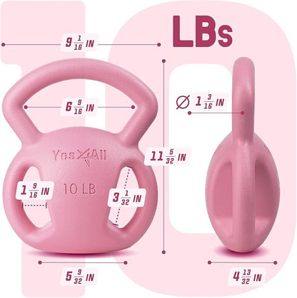Yes4All Kettlebell, Strength Training Kettlebells for Women, Wide Multi-grip Textured Handle for Home Gym Exercises & Full Body Workout, Single 5–25 lb & Set of 10-15 lb