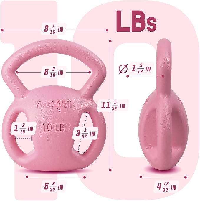 Yes4All Kettlebell, Strength Training Kettlebells for Women, Wide Multi-grip Textured Handle for Home Gym Exercises & Full Body Workout, Single 5–25 lb & Set of 10-15 lb