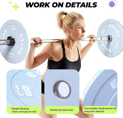 EGLES Vibrant Colorful Olympic Weight Plates, Rubber Barbell Plates, 2-inch Standard Virgin Rubber Bumper Plate 10 15 25 35 45LB for Home Gym Weightlifting, Strength Training, Fit Workouts