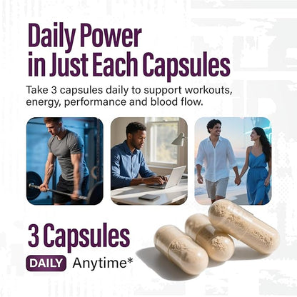 Nitric Oxide Supplements for Men - Nitric Oxide Booster for Blood Flow, Stamina Booster, Alpha Energy and Endurance - 90 Capsules