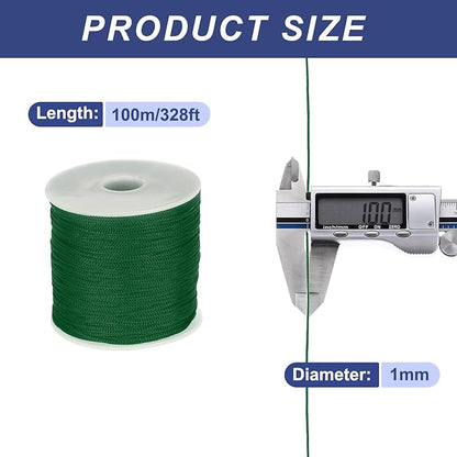 MECCANIXITY 1/16 Inch Polypropylene Rope Braided Ropes, 328ft Nylon Rope Hollow Utility Cord for Clothesline, Camping, Hiking, Outdoor, Dark Green