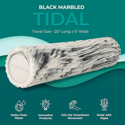 Oceanfoam Tidal Roller - Black Marbled - Muscle Massage Foam Roller for Back Pain & Stretching - Firm and Ergonomic Wide Wave Textured - Yoga, Athletics, & Wellness - Full Size, 20" x 5"