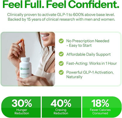 Calorie Control Supplement 6X Natural GLP-1 Activator, Official & Patented Amarasate Formula, Plant Based GLP1 Supplement, Manages Appetite, Hunger & Cravings, 1 Month Average Supply, 180 Count