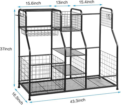 Garage Sports Equipment Organizer & Outdoor Toy Storage, Ball Storage Golf Organizer For Garage with Baskets, 5 Hooks