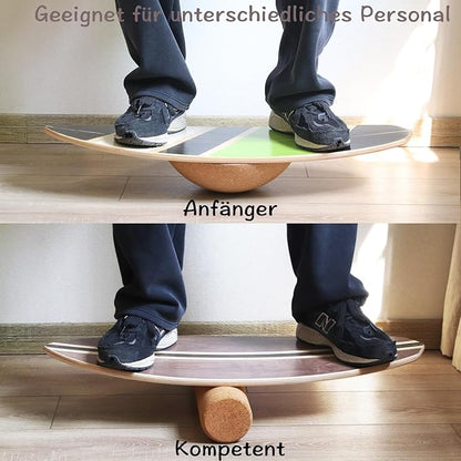 Wooden Balance Board with Cork Roller, 31.5 x 11.8 inch Board, Training Balance Trainer