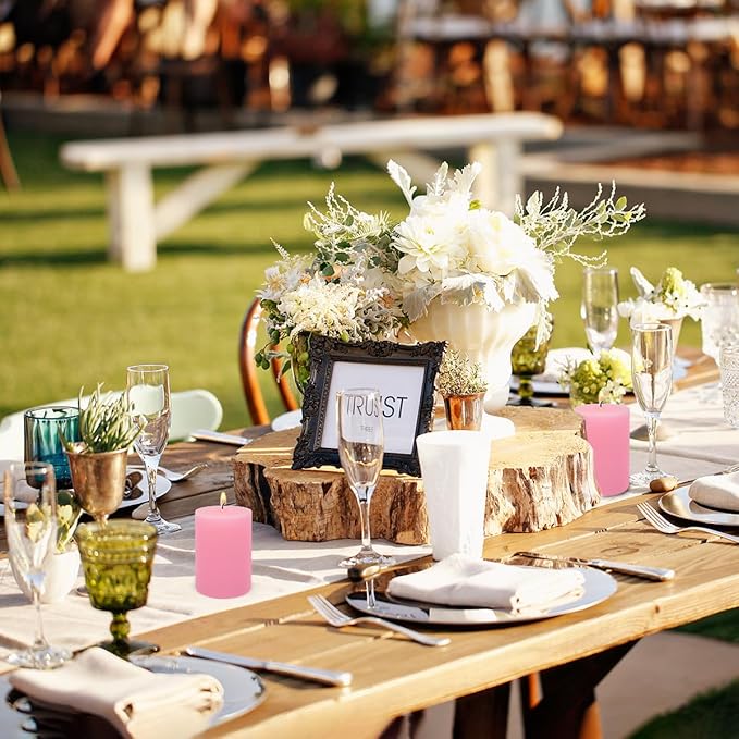 2x3 Inch Pink Pillar Candles Small 24 Hours Unscented Dripless Flat Top Column Cylinder Candles for Dinner Table Christmas Wedding Home Valentine's Day Relaxation Spa Church, 4 Packs