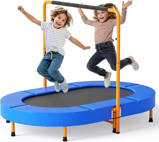 36"x56" Indoor Trampoline for Kids, Foldable Trampoline with Adjustable Handle, Double Trampoline for Boy and Girl, Kids Small Trampoline