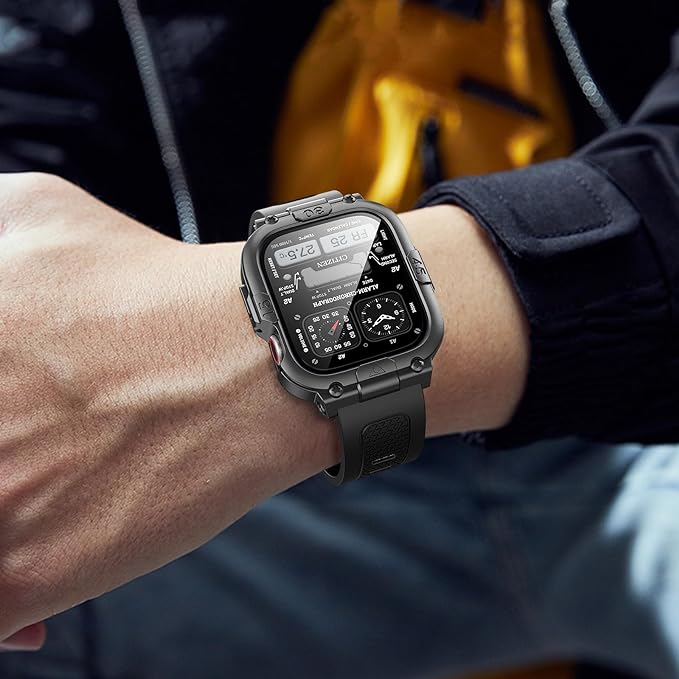 Dsytom Waterproof Case with Band Compatible for Apple Watch Band 45mm 44mm 41mm 40mm for Men ,Rugged Shockproof Smartwatch Strap Protective Bumper Cover with Built-in Tempered Glass Screen Protector