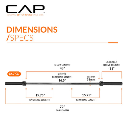 CAP 24lb 6ft Olympic Barbell, Black, Strength Training