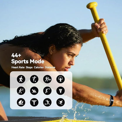 Fitness Trackers,Smart Health Wristband for 44 Sports Modes, Activity and Sleep Tracker with Heart Rate HRV,Personalized Coaching with Free App,Black