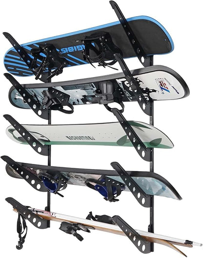 5 Board Snowboard Wall Racks, Adjustable Storage Rack for Ski, Surfboard, Wakeboard, Snowboard Wall Mount Display, Black