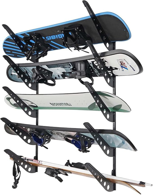 5 Board Snowboard Wall Racks, Adjustable Storage Rack for Ski, Surfboard, Wakeboard, Snowboard Wall Mount Display, Black