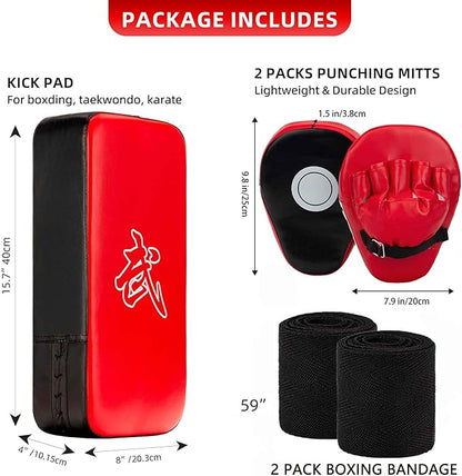 3-in-1 Boxing Pads and Kick Punching Mitts Set, Leather Hand Target Focus Pads, MMA Muay Thai Pads for Kicking Taekwondo Karate Kickboxing, Kids Adults Boxing Training Sparring Gear Equipment