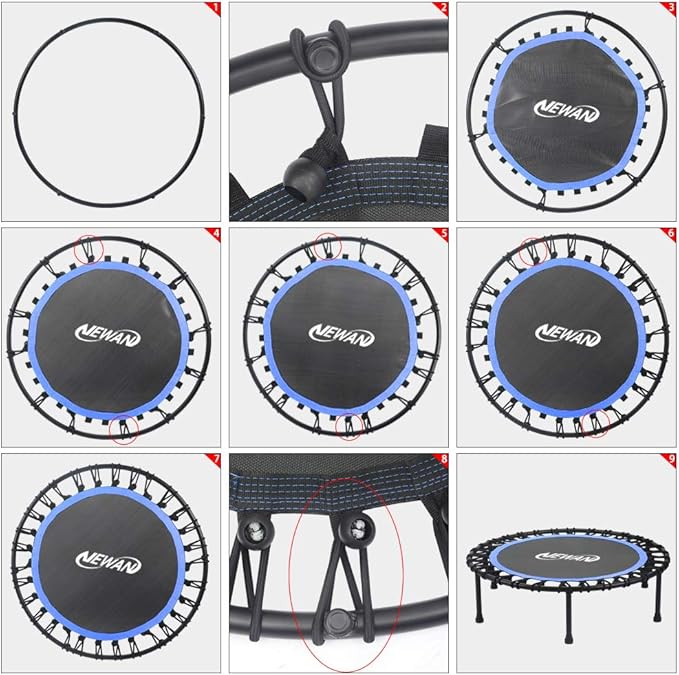 Newan 40"-48" Silent Mini Trampoline Fitness Trampoline Bungee Rebounder Jumping Cardio Trainer Workout for Adults-Max Limit 330lbs