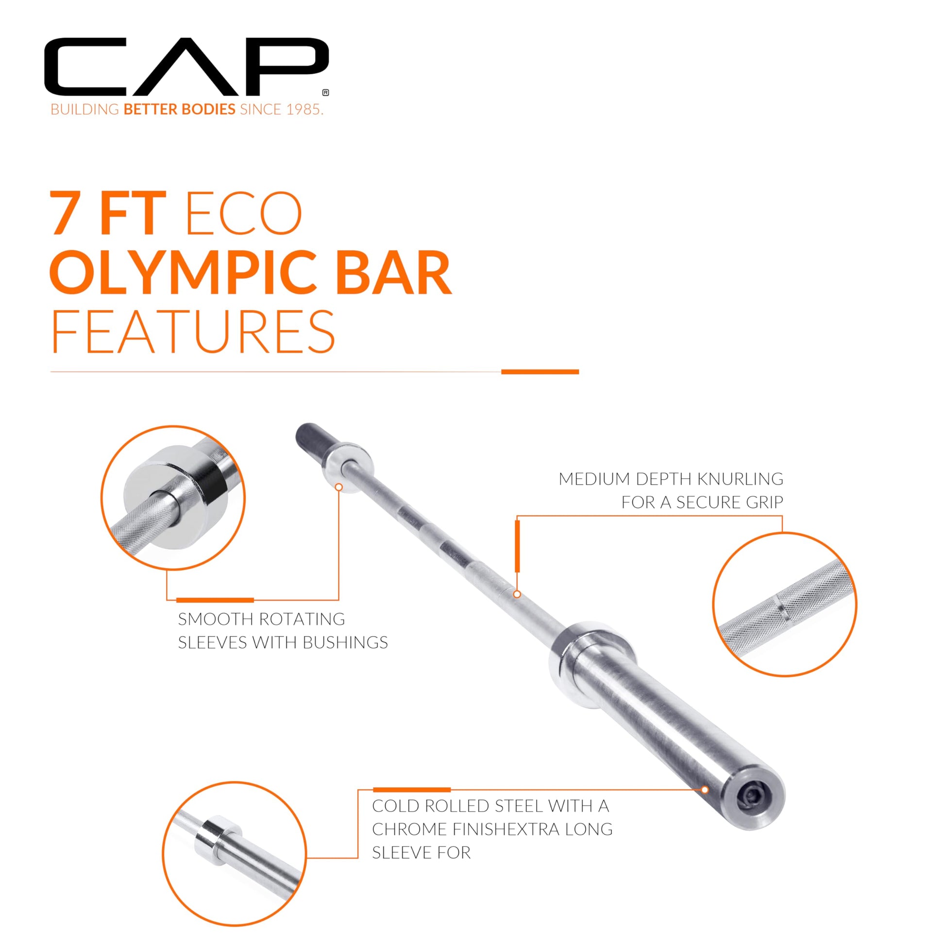 CAP 35lb 7ft Olympic Barbell, Chrome, Strength Training