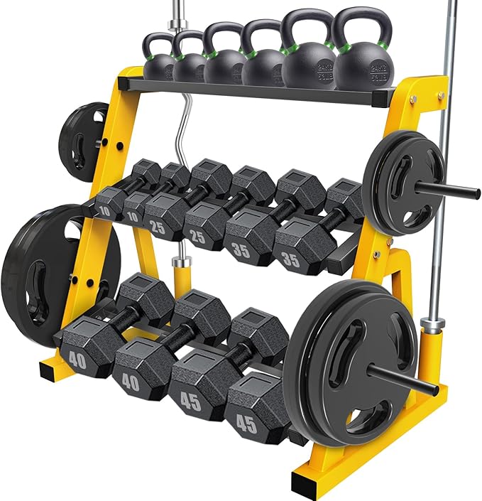 "Kipika Heavy Duty 3 Tier Dumbbell Rack Multifunctional, Weight Rack for Dumbbells, Home Gym Equipment, Suitable for Storage of Dumbbell, Kettle Bell, Barbell Plate, Barbell Bar"