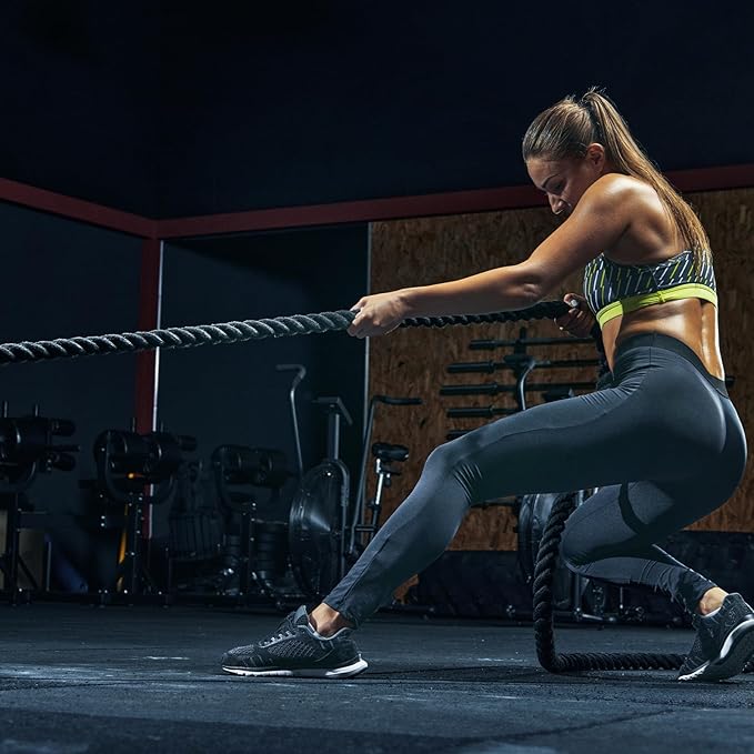 MECCANIXITY Battle Rope 30ft x 1 Inch Polyester Workout Rope Heavy Fitness Exercise Rope for Strength Training Home Gym Muscle Building, Black Red