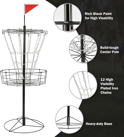Disc Golf Targets, 12 Chains Portable Disc Golf Baskets, Metal Flying Disc Golf Practice Goal Baskets