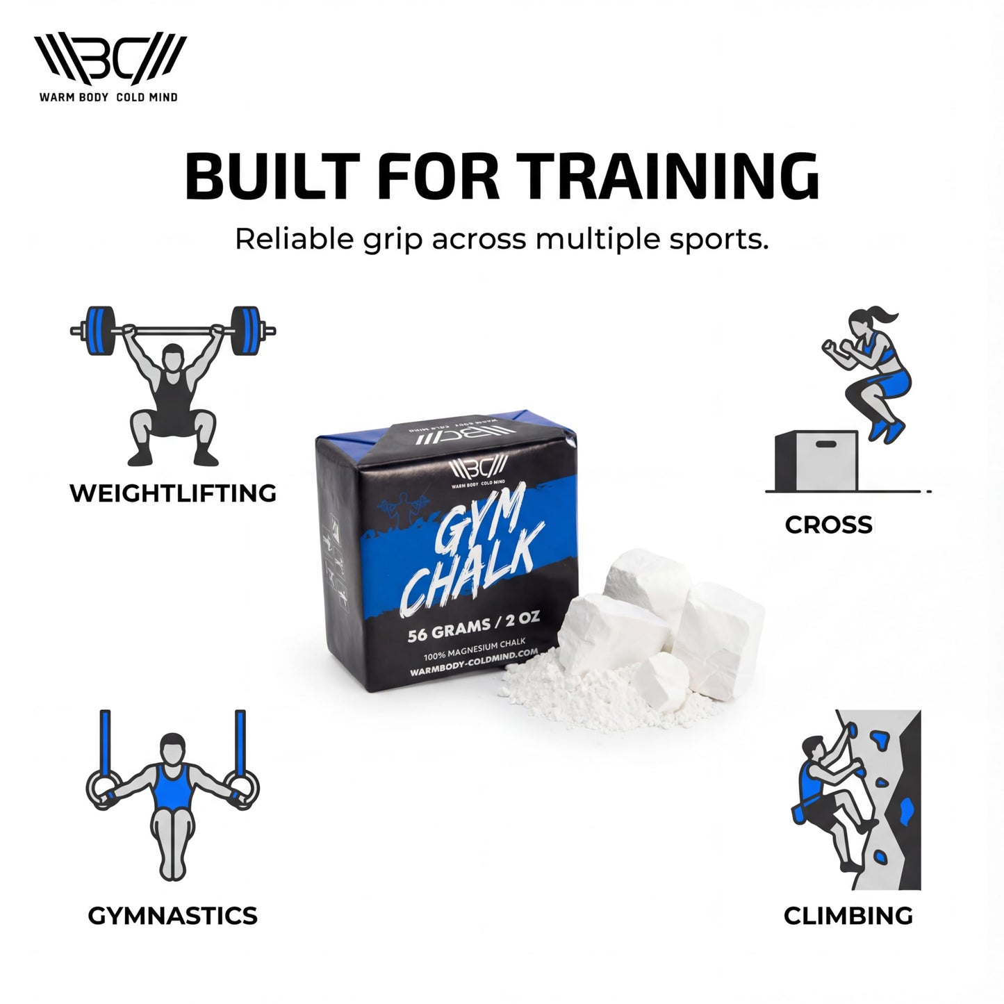 WARM BODY COLD MIND Premium Chalk Block for Weight Lifting - Hand Grip for Cross Training