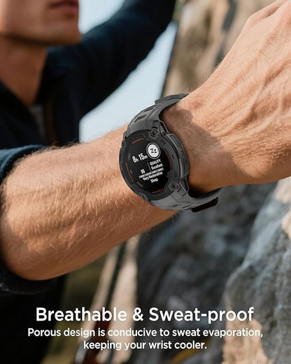 Miimall Rugged Band for Garmin Instinct E 45mm Sport Strap, Lightweight, 22mm Silicone Adjustable Watch Bracelet Replacement Wristband for Garmin Instinct E for Men Women, Black