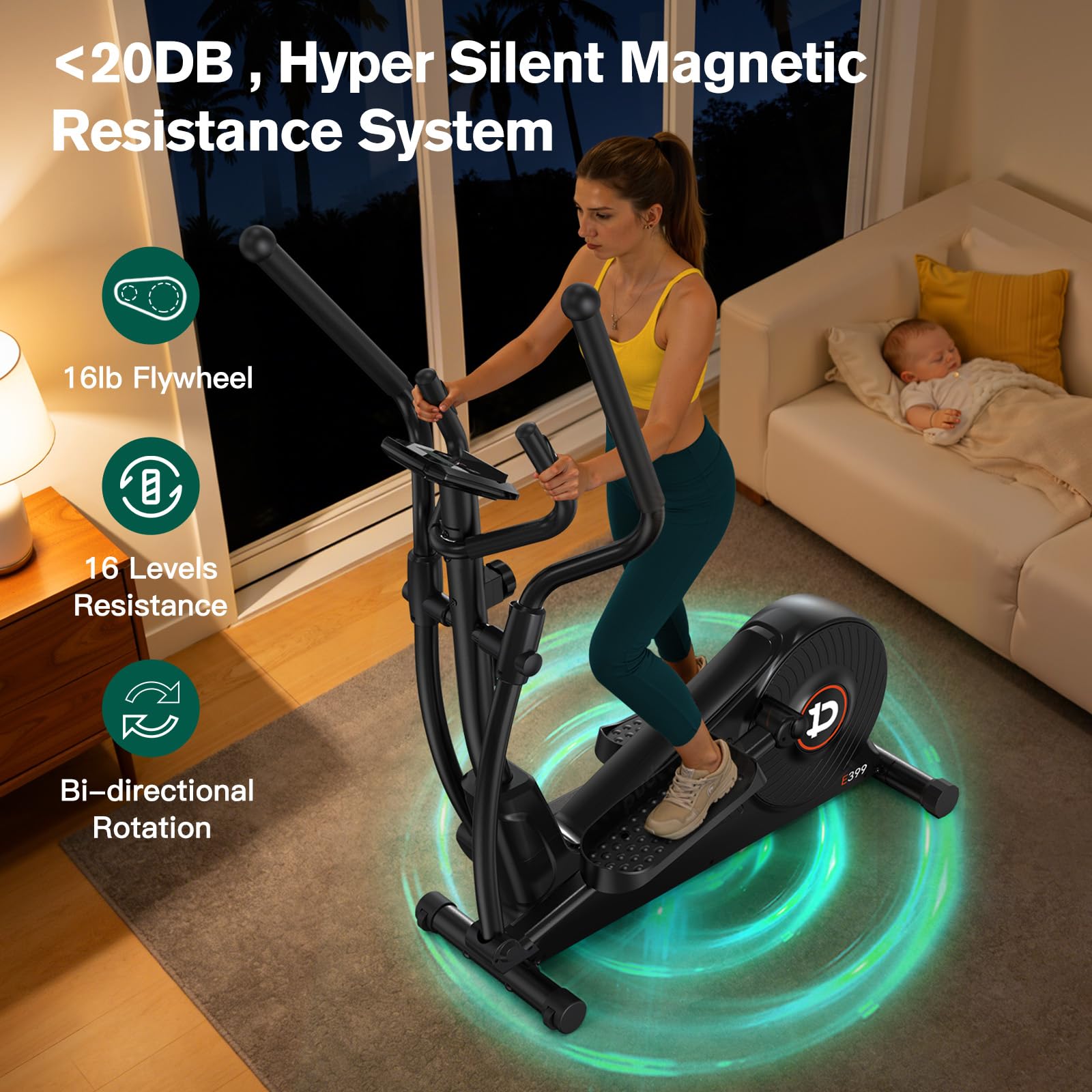 pooboo Elliptical Machine, Elliptical Exercise Machine with 16-Level Resistance&Hyper-Quiet