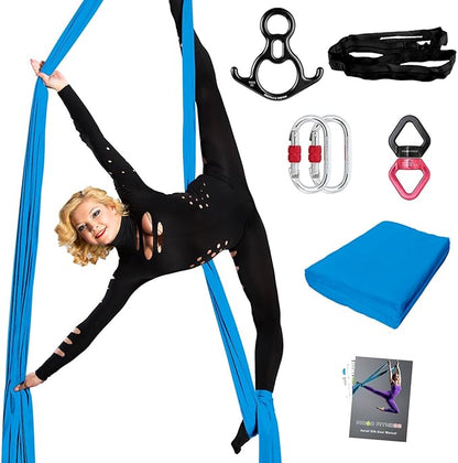PRIOR FITNESS Aerial Silks Set, Professional Thicker Low Stretch Fabric 9/15/20 Yards Aerial Silk Swing Set with Hardware Guide, Yoga Starter Kit For Home, Aerial Yoga Hammock, Silks for Gymnastics, Antigravity Yoga, Inversion Exercise-All Levels