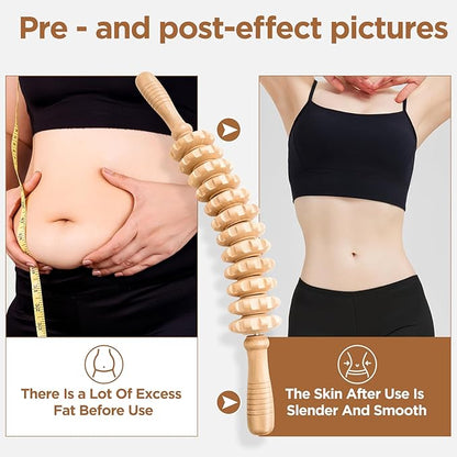 Wooden Cellulite Massage Roller for Legs and Thighs - Handheld Fascia Blaster Tool for Muscle Relief, Lymphatic Drainage & Body Sculpting - Anti Cellulite Massager for Women and Men (12 Wheel)