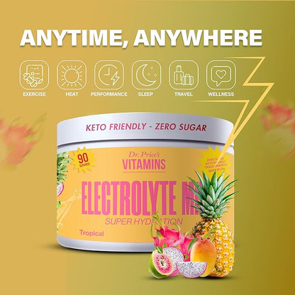 Dr. Price’s Electrolyte Mix | Sugar-Free Hydration Powder with 72+ Trace Minerals | No Sugar, Fast-Dissolving Electrolytes Powder Packets | Tropical, 90 Servings