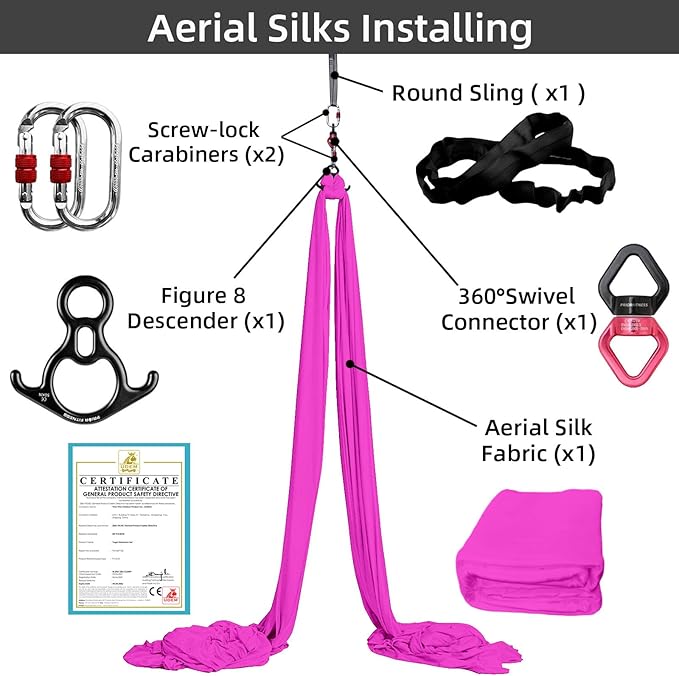 PRIOR FITNESS Aerial Silks Set, Professional Thicker Low Stretch Fabric 9/15/20 Yards Aerial Silk Swing Set with Hardware Guide, Yoga Starter Kit For Home, Aerial Yoga Hammock, Silks for Gymnastics, Antigravity Yoga, Inversion Exercise-All Levels