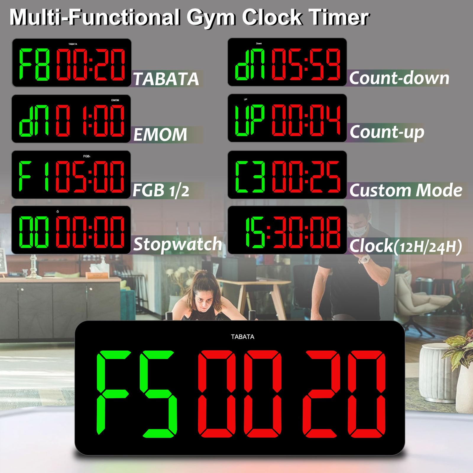 QINYUNE Gym Clock Timer for Tabata/FGB/EMOM Interval Workout