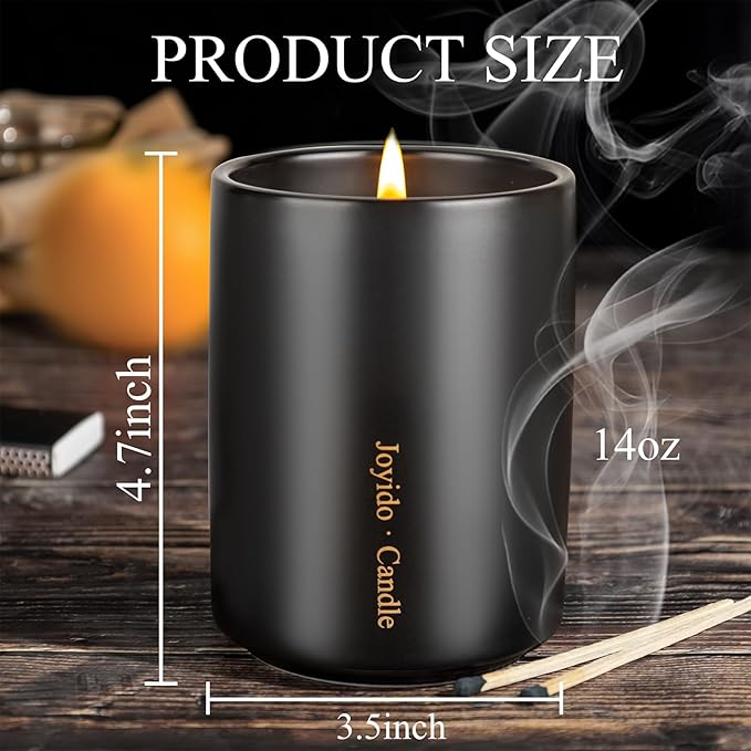 14OZ Vanilla & Smoke Scented Candle - Aromatherapy Candles with Lid - Soy Candles for Home Scented - Luxury Ceramic Jar Candles for Bedroom Kitchen Home Decor, Housewarming Party