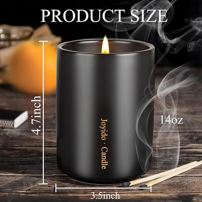 14OZ Oud & Sandalwood Scented Candle - Aromatherapy Candles with Lid - Soy Candles for Home Scented - Luxury Ceramic Jar Candles for Bedroom Kitchen Home Decor, Housewarming Party (Black)