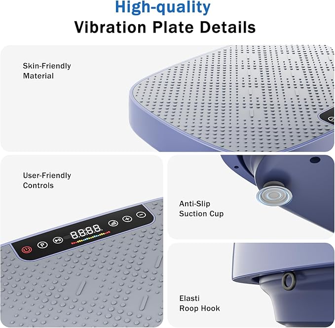 Vibration Plate Exercise Machine, Vibration Plate for Lymphatic Drainage & Body Toning, Whole Body Vibration Plate Platform with Bluetooth, Ultra-Quiet Home Gym Equipment, Resistance Bands