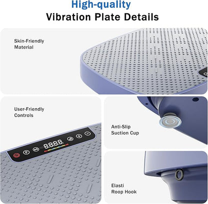 Vibration Plate Exercise Machine, Vibration Plate for Lymphatic Drainage & Body Toning, Whole Body Vibration Plate Platform with Bluetooth, Ultra-Quiet Home Gym Equipment, Resistance Bands