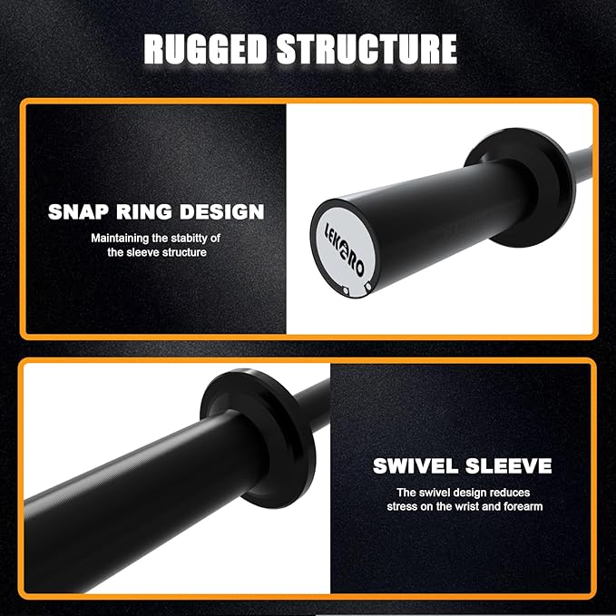 Olympic EZ Curl Barbell Bar, 48-inch Curling Bar, Fits 2-inch Weight Plates, Strength Training Bar for Squats, Hip Thrusts, Bench Press, and Weightlifting, with 2 Spring Collars (350LBS Weight Capacity）