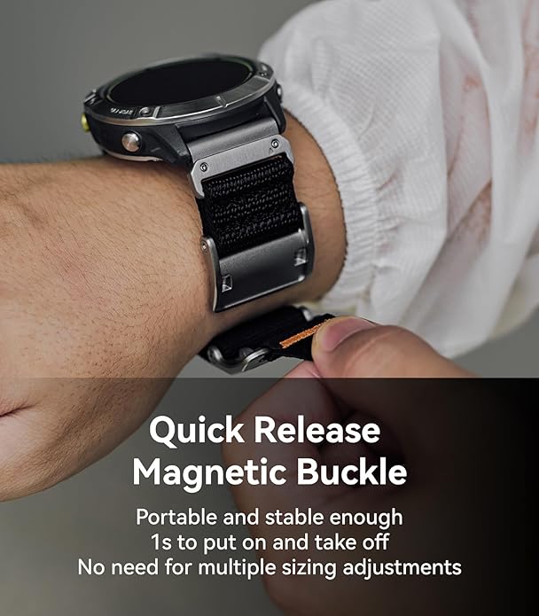 Aulumu C11 for Garmin Watch Band 26MM | Mag Buckle Slim Band | Memory Quick Release | Velvet Nylon Braid | Stainless Steel Magnetic Clasp