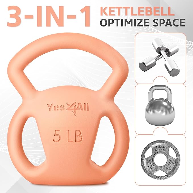 Yes4All Kettlebell, Strength Training Kettlebells for Women, Wide Multi-grip Textured Handle for Home Gym Exercises & Full Body Workout, Single 5–25 lb & Set of 10-15 lb