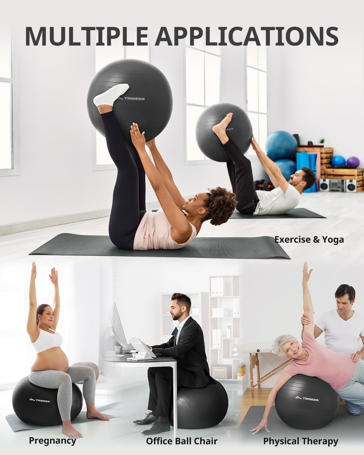 Trideer Yoga Ball for Exercise, Pilates, Core & Balance Training, Stability Ball for Pregnancy &