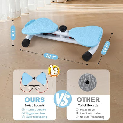 Waist Twister Machine, Ab Twister Board with Resistance Bands - 300 lbs Capacity Home Exercise Equipment for Belly Fat, Core Workout - Noiseless & Anti-Slip for Women/Men