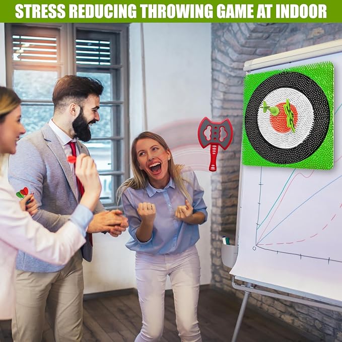 Axe Throwing Target Set for Backyard - Plastic Throwing Axes Game for Adults Kids - Bristle Target Wall-Mounted, 2 Throwing Axes, 2 Ninja Stars, 2 Darts Includes - Indoor Outdoor Yard Carnival Games