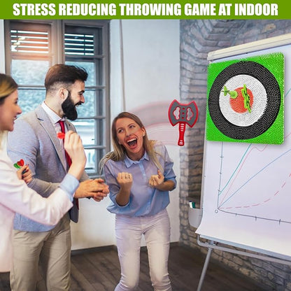Axe Throwing Target Set for Backyard - Plastic Throwing Axes Game for Adults Kids - Bristle Target Wall-Mounted, 2 Throwing Axes, 2 Ninja Stars, 2 Darts Includes - Indoor Outdoor Yard Carnival Games