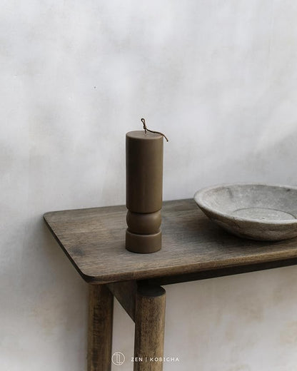 LAWA Zen Candle - Beautiful Handmade Pillar Scented Soy Wax Elegant Aesthetic Candle Housewarming Gift Home Room Shelf Decor Idea (Kobicha)