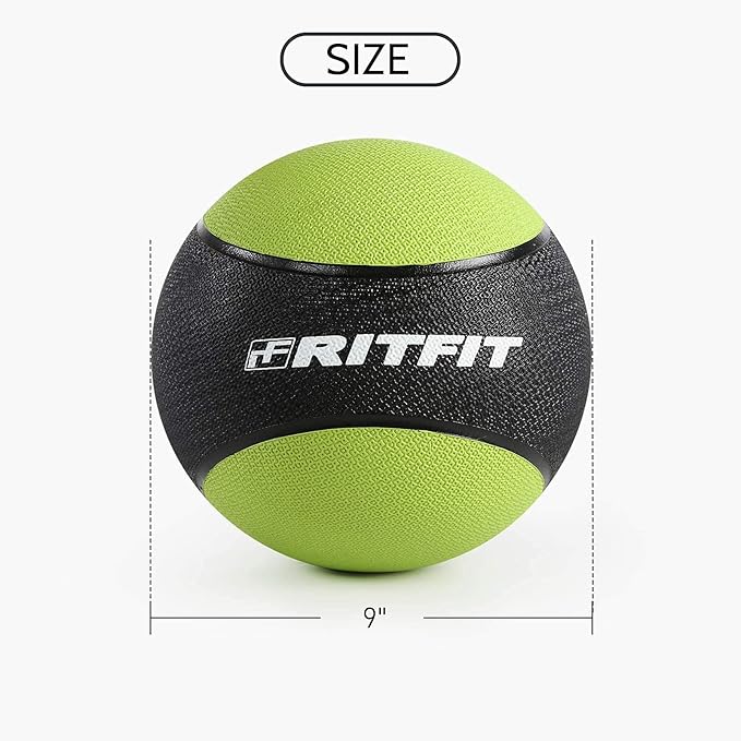 RitFit Weighted Medicine Ball - Non-Slip Rubber Shell & Dual Texture Grip - Workout Exercise Ball for Core Strength, Balance Training, Coordination Fitness - Multiple Weights & Colors