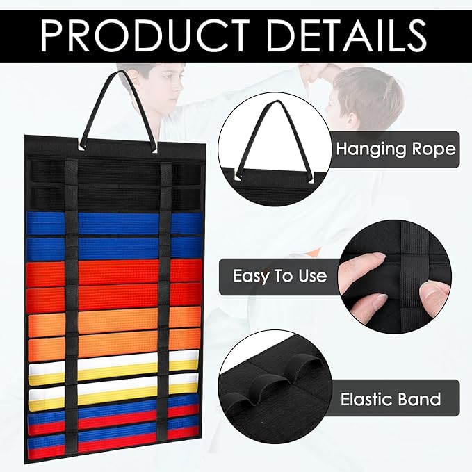 2 Pack Martial Arts Belts Organizer, Hanging Karate Belt Display Holds 12 Karate Belts for Martial Arts Learners(No Accessories Included)