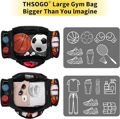 22 inch Gym Bag for Men - 55L Large Travel Duffle Bag Sports Equipment Bag with Multiple Zippered Pockets,Outdoor Workout Duffle Bag for Overnight Weekend - Black