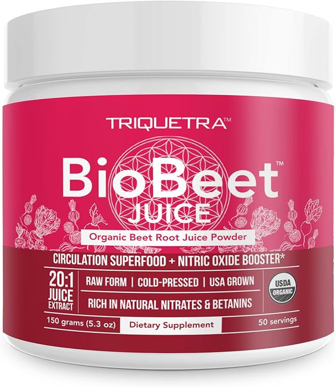 BioBeet® Max Strength Beet Root Juice Powder ??20:1 Concentrate, Each Serving Derived from 60,000 mg Organic Beetroot - Cold-Pressed, USA Grown ??Nitric Oxide, Circulation Support ??50 Servings